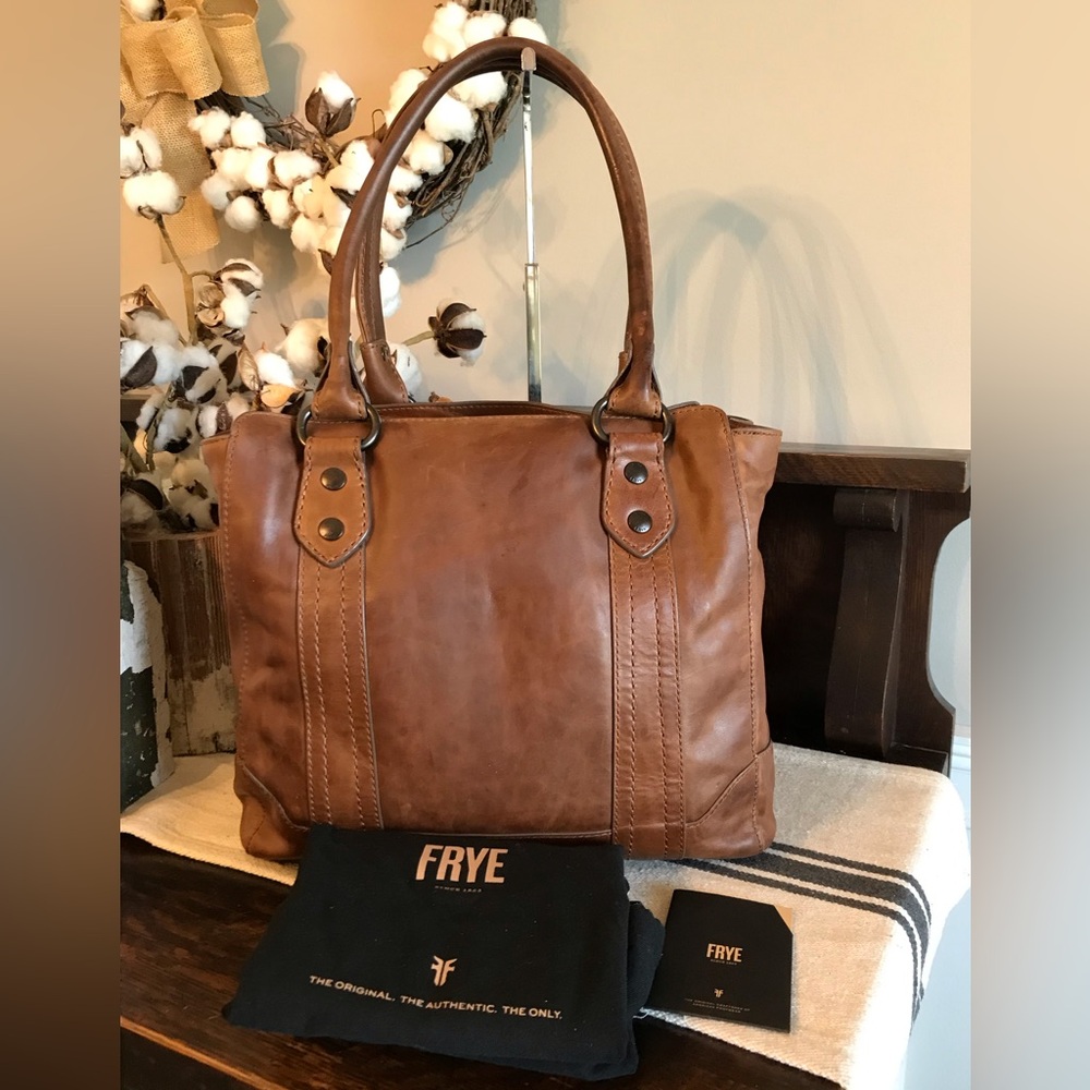 NWT Frye Melissa Leather Cognac Brown Tote Shoulder Bag Retail $398 - Picture 2 of 12